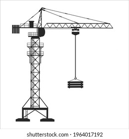 Construction Elements, Crane Vector on White Background, Hard Work, Construction Works, Crane Png Vector, Black colour.