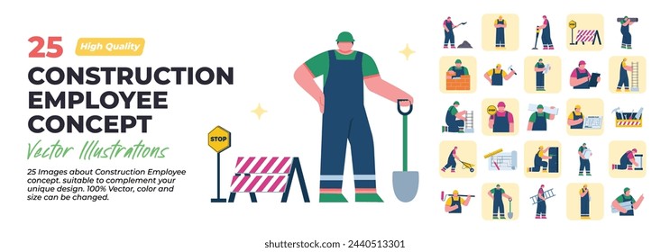 Ilustración de personaje de concepto de empleado de construcción. Mega Set. Colección de escenas de trabajador, ingeniero, constructor, industria, trabajo en equipo, construcción Actividad. Ilustración vectorial