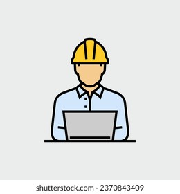 Construction Engineer Architect Work on Computer Vector Icon