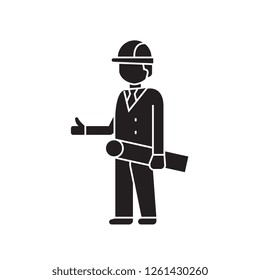 Construction engineer black vector concept icon. Construction engineer flat illustration, sign