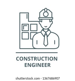 Construction engineer line icon, vector. Construction engineer outline sign, concept symbol, flat illustration