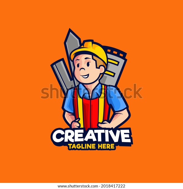 Construction Engineer Mascot Logo Design Illustration Stock Vector Royalty Free 2018417222 0907