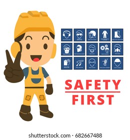 Construction Engineer Showing Two Fingers Happy Stock Vector (Royalty ...