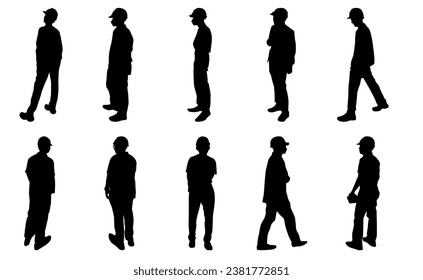 Construction engineer silhouette, Architect man and woman shadow action , Vector teamwork entrepreneur supervising on white background, Icon architect walking set, Design for logo, internet, symbol