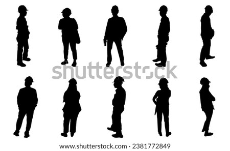 Construction engineer silhouette, Architect man and woman safety action , Vector group manager standing on white background, Icon vector engineer manager team set, Design for logo, website, symbol