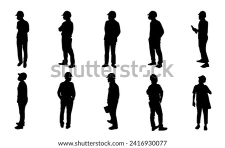 Construction engineer silhouette, Architect man and woman labor standing, Vector set supervisor working on white background, Icon silhouette worker man meeting set, Design for logo, socialmedia