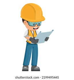 Construction engineer supervising construction plan on site. industrial worker with his personal protective equipment. Industrial safety and occupational health at work