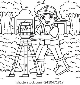 Construction Engineer with Surveying Tool Coloring