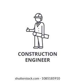 construction engineer vector line icon, sign, illustration on background, editable strokes