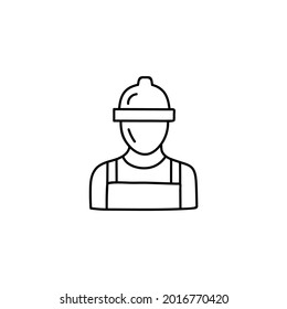 Construction engineer worker icon in flat black line style, isolated on white background 