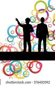 Construction engineer worker people silhouettes in active industrial business abstract background illustration vector