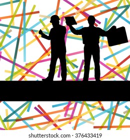 Construction engineer worker people silhouettes in active industrial business abstract background illustration vector