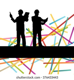 Construction engineer worker people silhouettes in active industrial business abstract background illustration vector