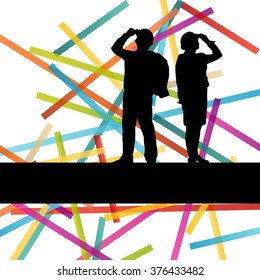 Construction engineer worker people silhouettes in active industrial business abstract background illustration vector