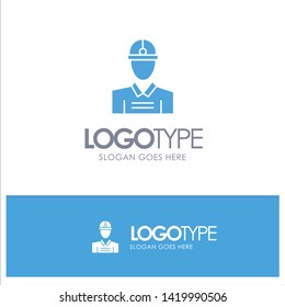Construction, Engineer, Worker, Work Blue Solid Logo with place for tagline