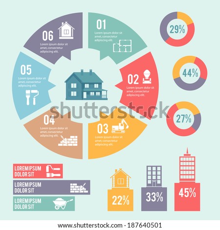 Construction engineering and building infographic elements with circle diagram vector illustration