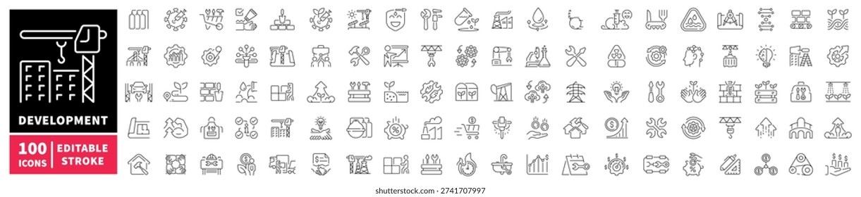 Construction and engineering editable line icons set. Building and architecture