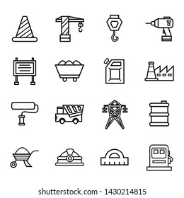 Construction Engineering Elements Line Outline Vector Icon Set Pack Illustration