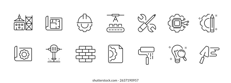 Construction and engineering icons set for design and planning