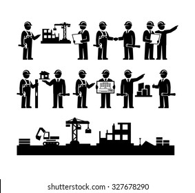 Construction Engineering Industrial Workers Project Manager Vector Icons 