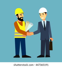 Construction Engineering Industrial Workers Project Manager.Flat design vector characters.Illustration.