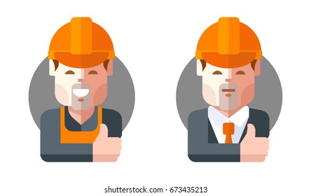 Construction Engineering. Industrial Workers. Project Manager. Vector flat illustration. Icons.