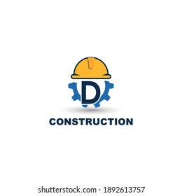 construction and engineering logo concept with initial letter D, gear and helmet