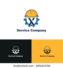 construction and engineering logo concept with initial letter X, gear and helmet