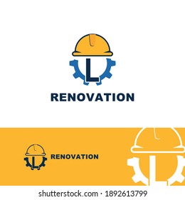 construction and engineering logo concept with initial letter L , gear and helmet