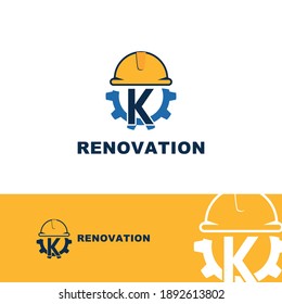 construction and engineering logo concept with initial letter K , gear and helmet