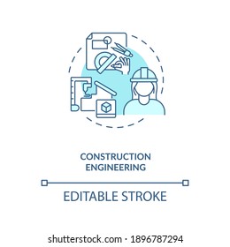 Construction engineering turquoise concept icon. Contractor plan building. Architect design. Civil engineering idea thin line illustration. Vector isolated outline RGB color drawing. Editable stroke