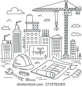 Engenharia de Construção e Esboço de Site de Desenvolvimento Urbano