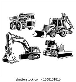 Construction Equipment Collection In Black And White