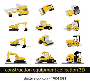 construction equipment collection flat 3D excavator