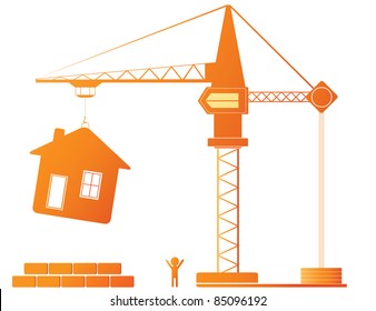 Construction equipment - crane and new house