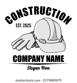 construction equipment emblem logo vector design black white