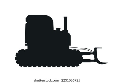 Construction equipment icon. Bulldozer and vehicle for cleaning territory from debris. Sticker for social networks and messengers. Farming and building automation. Cartoon flat vector illustration
