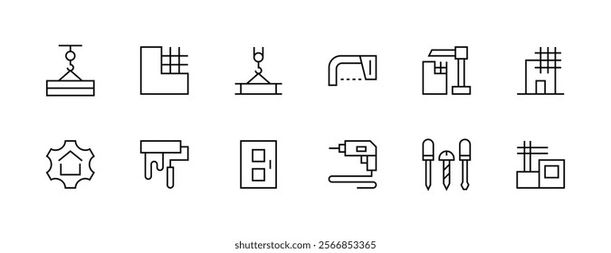 Construction equipment icon collection. Equipment, maintenance, instrument, repair tool, construction tools, labour, renovation and more. Editable stroke. Pixel Perfect. Grid base 32px.