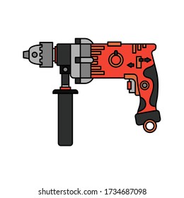 Construction equipment icon. Color isolated labor element of carpenter, locksmith, builder. Professional electric hand tool perforator, drill. Repair technology. Vector illustration for background.