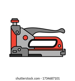 Construction equipment icon. Color isolated labor element of carpenter, locksmith, builder. Professional industrial hand tool nail stapler. Repair technology. Vector illustration icon for web design