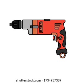 Construction equipment icon. Color isolated labor element of carpenter, locksmith, builder. Professional electric hand tool perforator, drill. Repair technology. Vector illustration for web design.