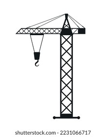 Construction equipment icon. Crane, tool for construction of houses and buildings. Graphic element for website. Construction and engineering. Urban architecture. Cartoon flat vector illustration