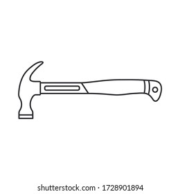 Construction equipment icon. Outline isolated labor element of carpenter, locksmith, builder. Professional industrial hand tool hammer, nail. Repair technology. Vector illustration icon for web design