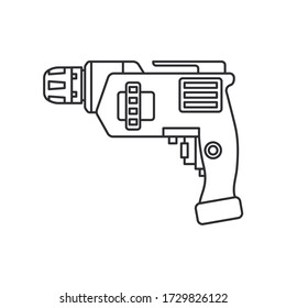 Construction equipment icon. Outline isolated labor element of carpenter, locksmith, builder. Professional electric hand tool perforator, drill. Repair technology. Vector illustration for web design.