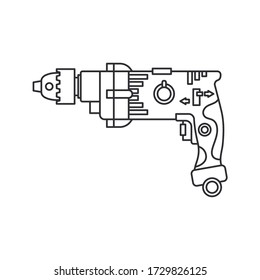 Construction equipment icon. Outline isolated labor element of carpenter, locksmith, builder. Professional electric hand tool perforator, drill. Repair technology. Vector illustration for web design.