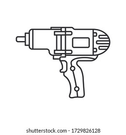 Construction equipment icon. Outline isolated labor element of carpenter, locksmith, builder. Professional electric hand tool screwdriver, drill. Repair technology. Vector illustration for web design.