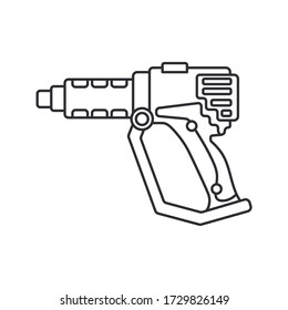Construction equipment icon. Outline isolated labor element of carpenter, locksmith, builder. Professional electric hand tool industrial dryer. Repair technology. Vector illustration for web design.