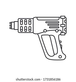 Construction equipment icon. Outline isolated labor element of carpenter, locksmith, builder. Professional electric hand tool industrial dryer. Repair technology. Vector illustration for web design.
