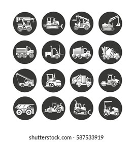 Construction Equipment Icon Set In Circle Button