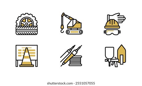 Conjunto de ícone de equipamento de construção, Variável de largura de linha